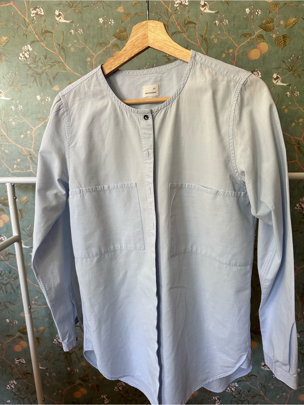 Light Blue Button-Down Pocket Shirt - Casual Women's Top